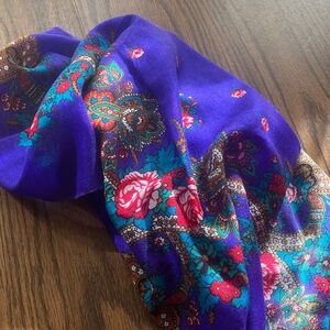 VTG Floral Folk Style Bright Purple Scarf